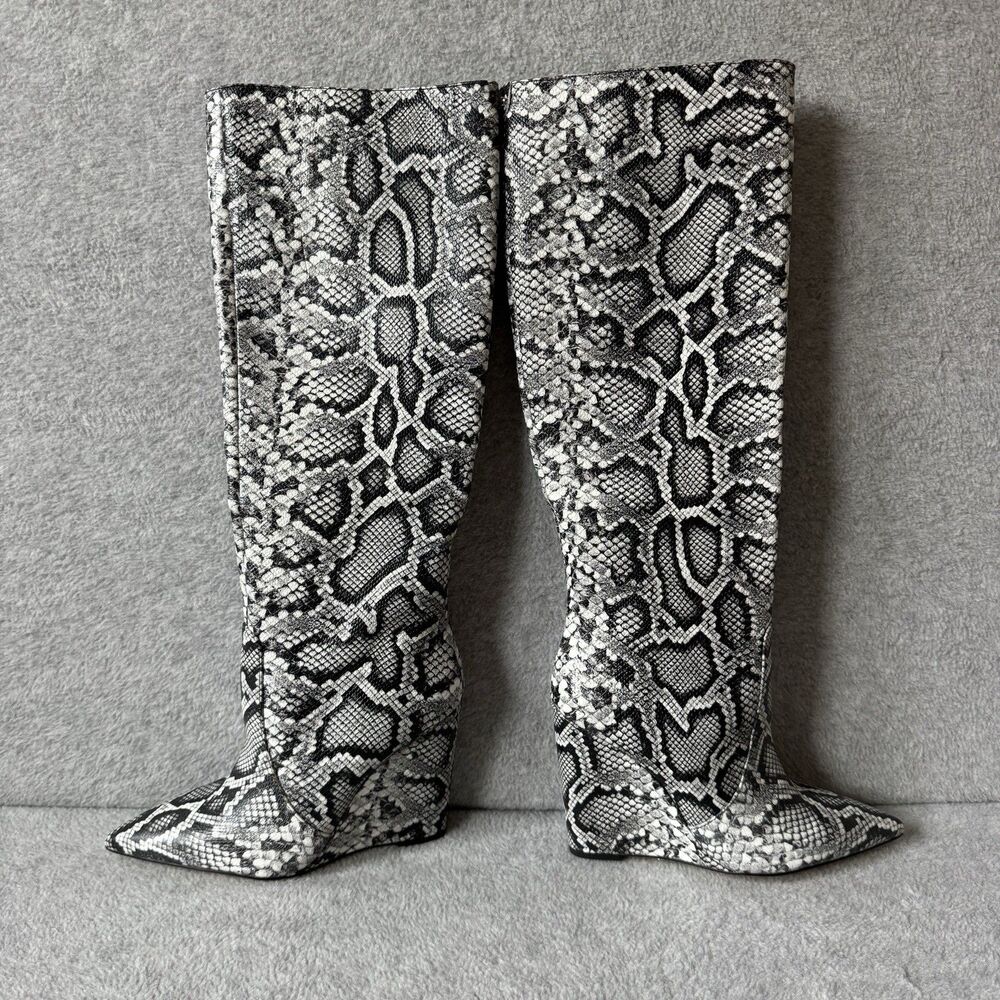 Michael Kors Leather Knee-High Wedge Boot Snake Size 7.5M Festival Concert Party - Picture 8 of 15